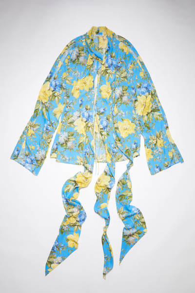 Shop Acne Studios Flower Print Tie-up Blouse In Blue