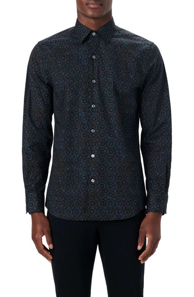 Shop Bugatchi Shaped Fit Abstract Print Stretch Cotton Button-up Shirt In Peacock
