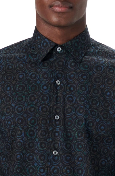 Shop Bugatchi Shaped Fit Abstract Print Stretch Cotton Button-up Shirt In Peacock