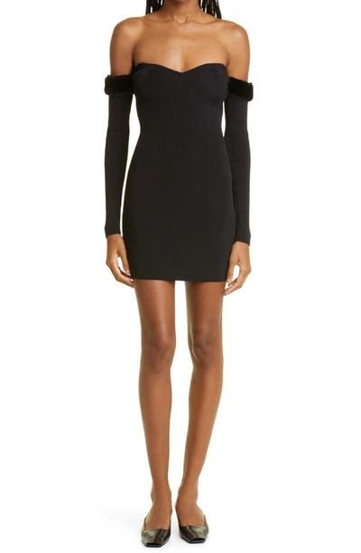 Shop Staud Josee Off The Shoulder Long Sleeve Body-con Dress In Black