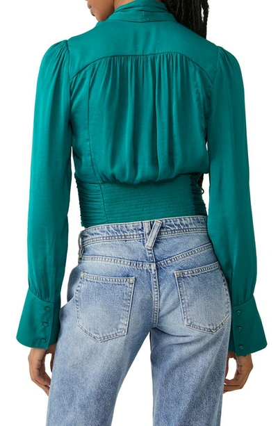 Shop Free People Meet Me There Ruched Button-down Blouse In Green Balsam