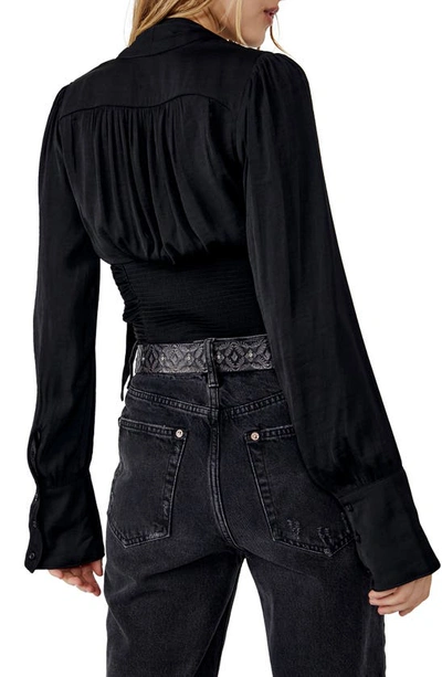 Shop Free People Meet Me There Ruched Button-down Blouse In Black