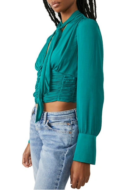 Shop Free People Meet Me There Ruched Button-down Blouse In Green Balsam