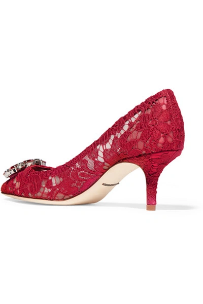 Shop Dolce & Gabbana Swarovski Crystal-embellished Corded Lace And Mesh Pumps In Red
