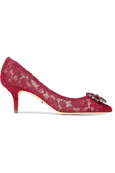 Dolce & Gabbana Swarovski Crystal-embellished Corded Lace And Mesh Pumps In Red