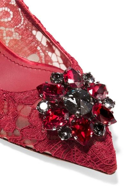 Shop Dolce & Gabbana Swarovski Crystal-embellished Corded Lace And Mesh Pumps In Red