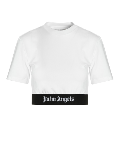 Shop Palm Angels Logo Tape T-shirt In White/black