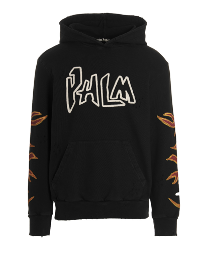 Shop Palm Angels Graffiti Flames Hoodie In Black