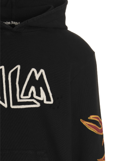 Shop Palm Angels Graffiti Flames Hoodie In Black