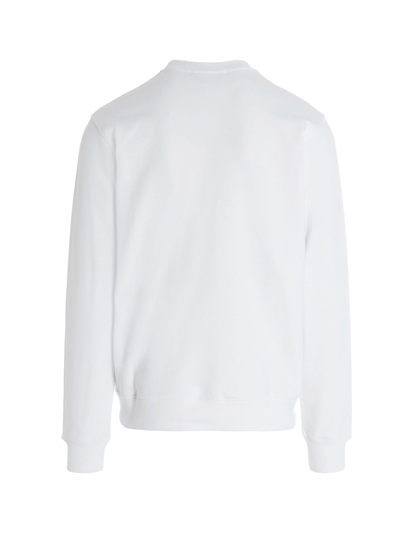 Msgm Cream Cotton Crewneck Sweatshirt With Brush Logo Print In White