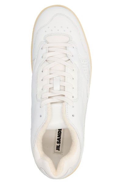 Shop Jil Sander Logo Leather Sneakers In White
