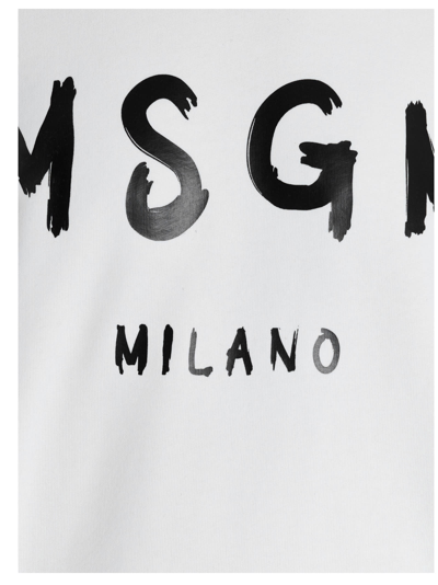 Msgm Cream Cotton Crewneck Sweatshirt With Brush Logo Print In White