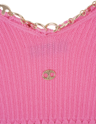 Shop Paco Rabanne Woman Pink Knitted Top With Chain Straps In Bright Pink