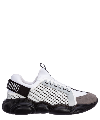 Shop Moschino Teddy Bear Leather Sneakers In White