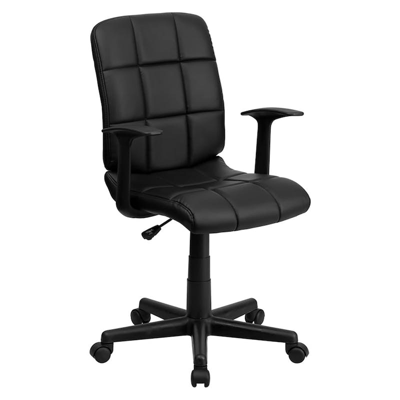 Shop Offex Mid-back Black Quilted Vinyl Swivel Task Office Chair With Arms