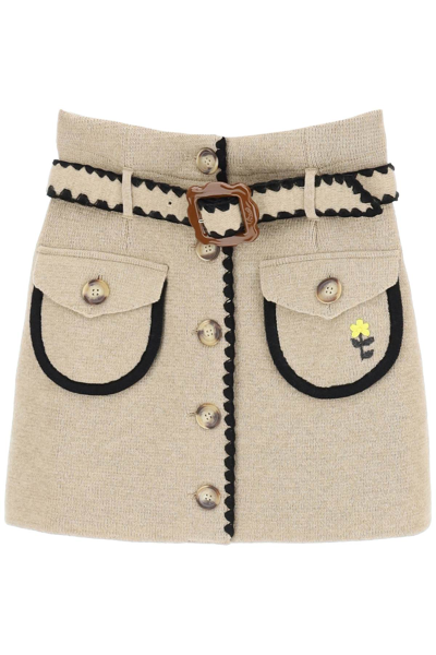 Shop Cormio 'helga' Belted Knit Mini Skirt In Multicolor