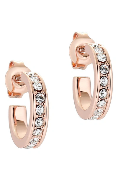 Ted Baker Seenita Nano Huggie Hoop Earrings In Rose Gold Tone Clear Crystal