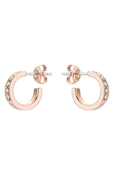 Shop Ted Baker Seenita Nano Huggie Hoop Earrings In Rose Gold Tone Clear Crystal