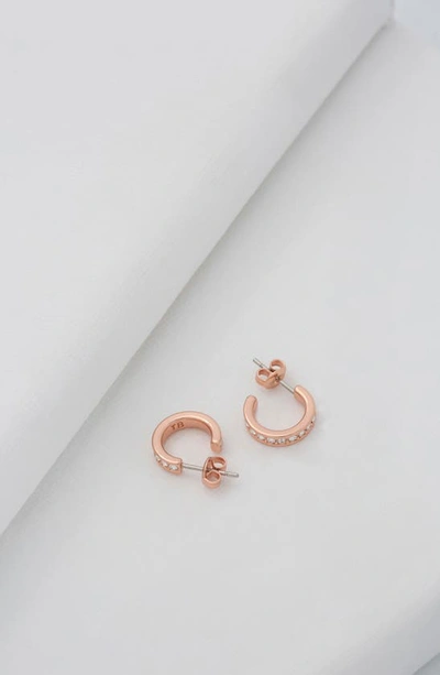 Ted Baker Seenita Nano Huggie Hoop Earrings In Rose Gold Tone Clear Crystal