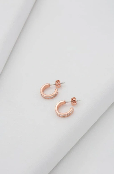 Ted Baker Seenita Nano Huggie Hoop Earrings In Rose Gold Tone Clear Crystal