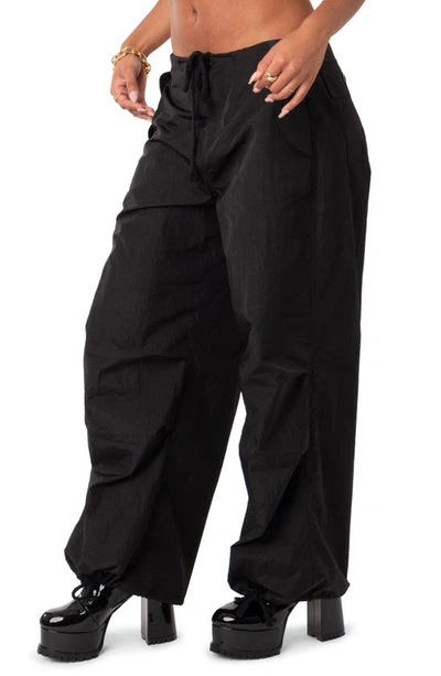 Shop Edikted Rian Nylon Cargo Pants In Black