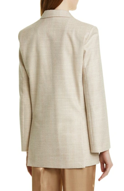 Shop Agnona Herringbone Double Breasted Wool & Silk Blazer In 212-albino