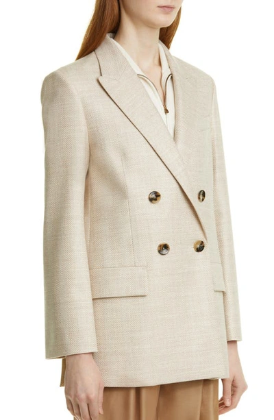 Shop Agnona Herringbone Double Breasted Wool & Silk Blazer In 212-albino