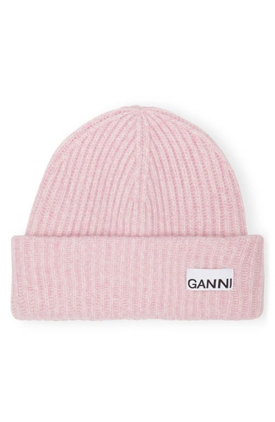Shop Ganni Structured Rib Wool Blend Beanie In Lilac Sachet