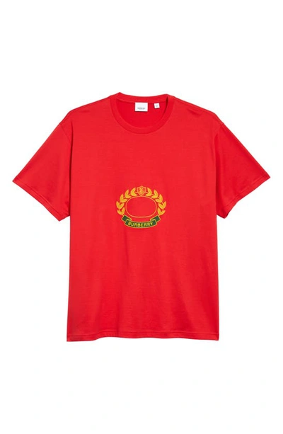 Shop Burberry Purley Embroidered Stretch Cotton Logo Tee In Bright Red