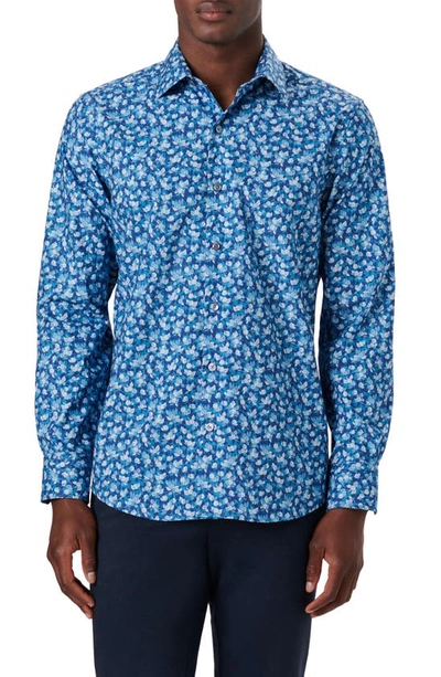 Shop Bugatchi Shaped Fit Liberty Print Cotton Button-up Shirt In Cobalt