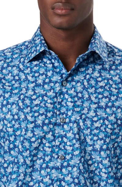 Bugatchi Julian Shaped Fit Liberty Print Button-up Shirt In Cobalt
