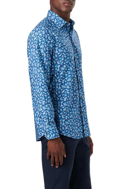 Shop Bugatchi Shaped Fit Liberty Print Cotton Button-up Shirt In Cobalt