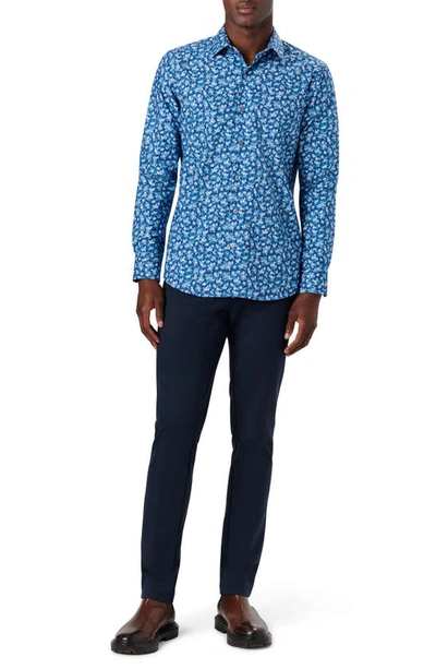 Shop Bugatchi Shaped Fit Liberty Print Cotton Button-up Shirt In Cobalt