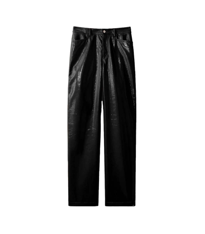 Shop Proenza Schouler White Label Lacquered Canvas Straight Pants In Black