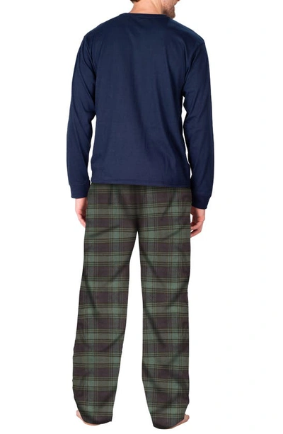 Sleephero Flannel Pajama Set In Navy With Green And Navy Plaid