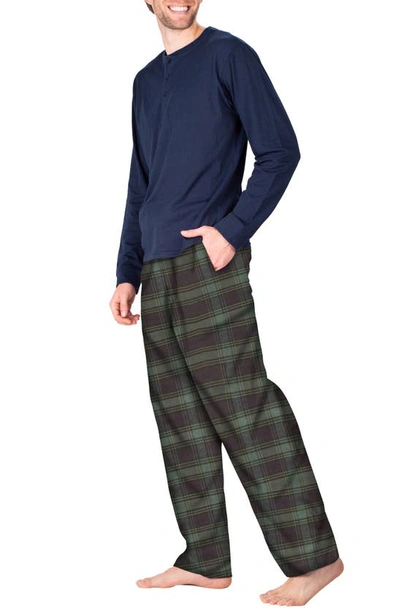 Sleephero Flannel Pajama Set In Navy With Green And Navy Plaid