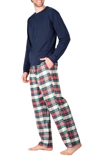 Sleephero Flannel Pajama Set In Dark Navy Tartan Plaid