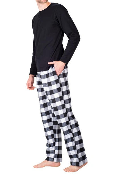 Sleephero Flannel Pajama Set In White And Black Buffalo Check