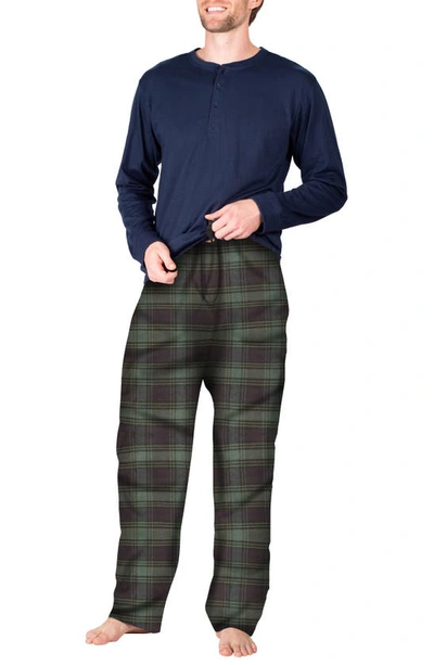 Sleephero Flannel Pajama Set In Navy With Green And Navy Plaid