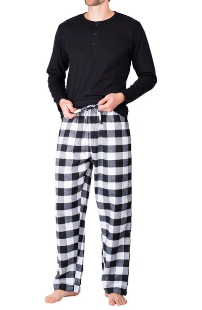 Shop Sleephero Flannel Pajama Set In White And Black Buffalo Check