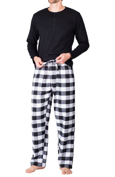 Sleephero Flannel Pajama Set In White And Black Buffalo Check