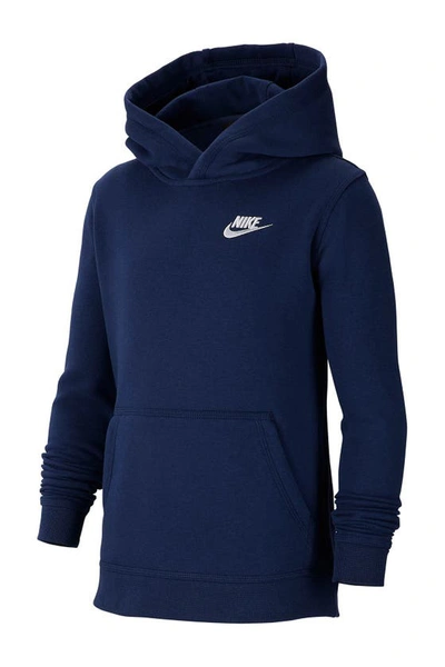 Shop Nike Kids' Embroidered Logo Hoodie In Mnnavy/white