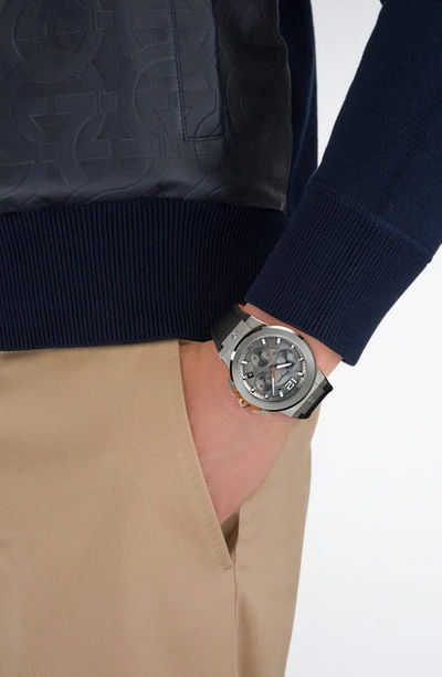 Shop Ferragamo F-80 Titanium Tech Chronograph Silicone Strap Watch, 44mm In Titanium Black/ Silver