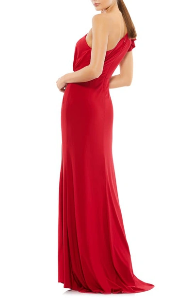 Shop Mac Duggal Draped One-shoulder Jersey Gown In Red