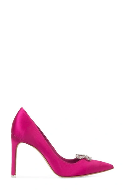 Black Suede Studio Tre Crystal-bow Stiletto Pumps In Spring Crocus Satin