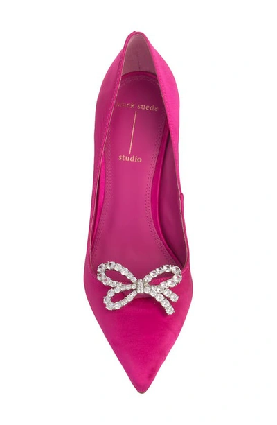 Black Suede Studio Tre Crystal-bow Stiletto Pumps In Spring Crocus Satin