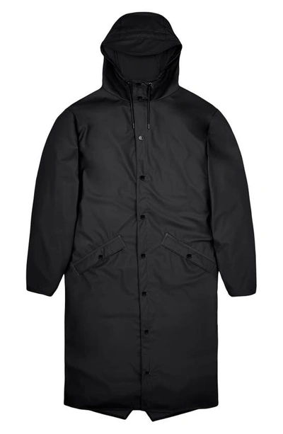 Shop Rains Waterproof Hooded Long Jacket In 01 Black