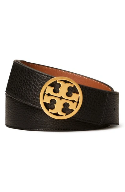 Shop Tory Burch Miller 1.5-inch Reversible Logo Belt In Black / Classic Cuoio / Gold