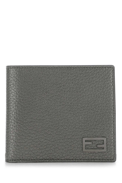 Shop Fendi Logo Plaque Bifold Wallet In Grey
