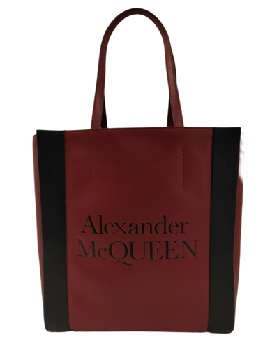 Shop Alexander Mcqueen Dark Red Leather Signature Logo Shopper Tote 630773 6050